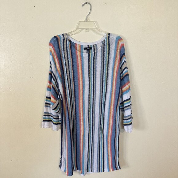 Chaps Multi Colored Tunic Top Linen Cotton Sweater Size 2X Womens Beach Cover Up - Picture 4 of 11